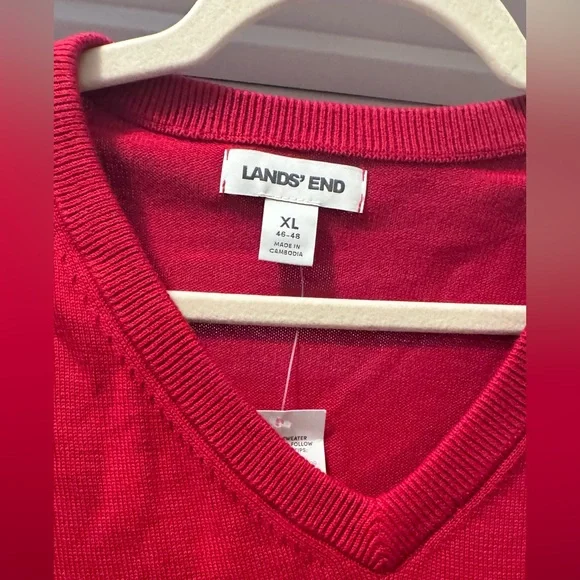 Lands' End Rich Red V-Neck Sweater - Picture 2 of 5